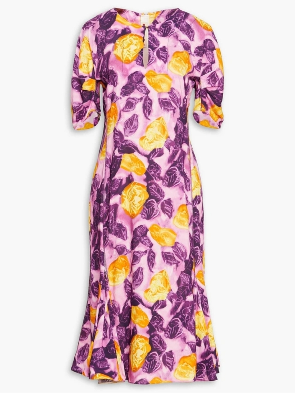 MARNI Pleated Floral-print Crepe Midi Dress